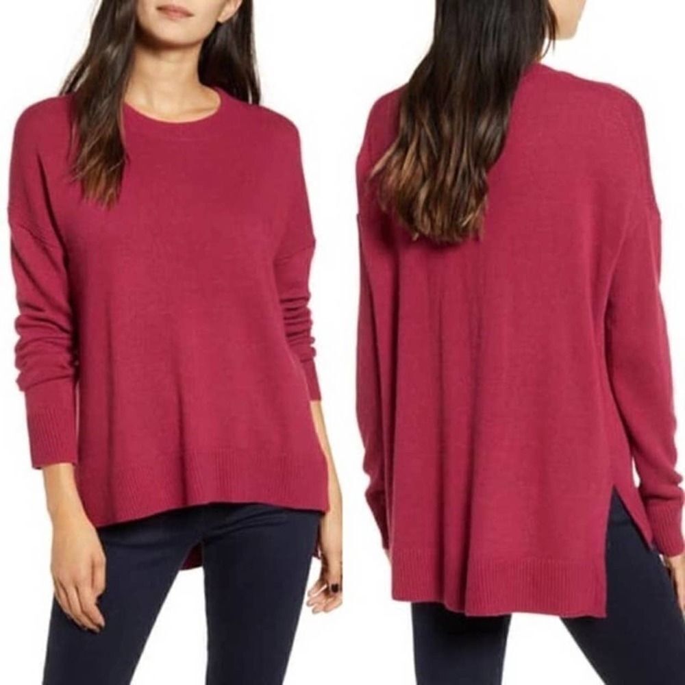 NWT Chelsea28 High/Low Crewneck Sweater Burgundy Berry Size XS